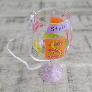 Mini Wine by Lolita Hand Painted Glass Ornament Love my Letter "S"